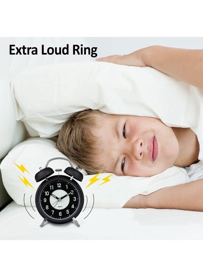 Home Care Super Loud Alarm Clock Silent Non-Ticking for Heavy Sleepers, Retro Twin Bell Alarm Clock with Backlight for Bedside for Home/School/Office Black - Image 3