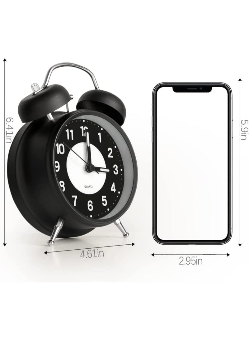 Home Care Super Loud Alarm Clock Silent Non-Ticking for Heavy Sleepers, Retro Twin Bell Alarm Clock with Backlight for Bedside for Home/School/Office Black - Image 5