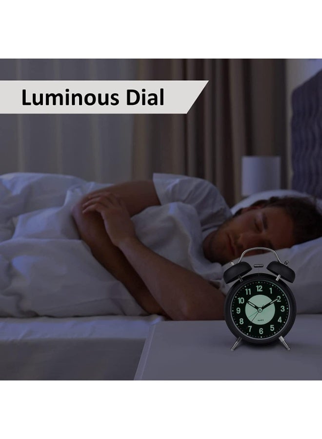Home Care Super Loud Alarm Clock Silent Non-Ticking for Heavy Sleepers, Retro Twin Bell Alarm Clock with Backlight for Bedside for Home/School/Office Black - Image 2