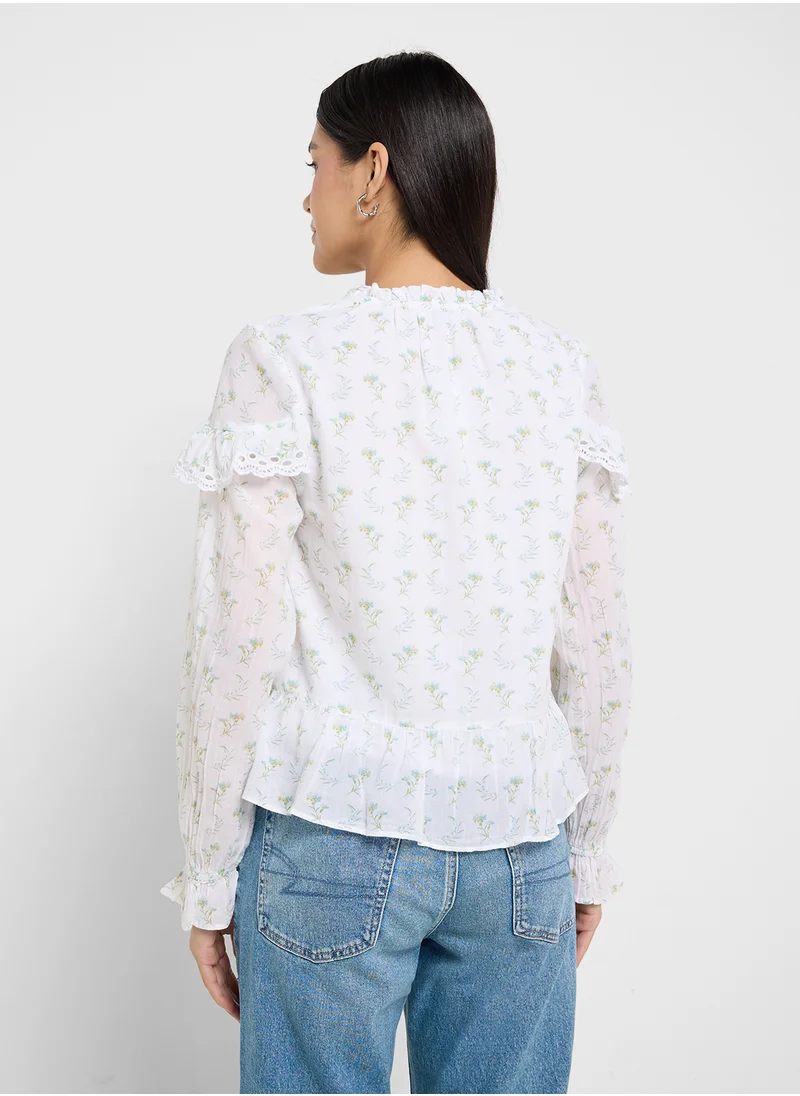 امريكان ايجل AE Long-Sleeve Ruffle Peasant Blouse