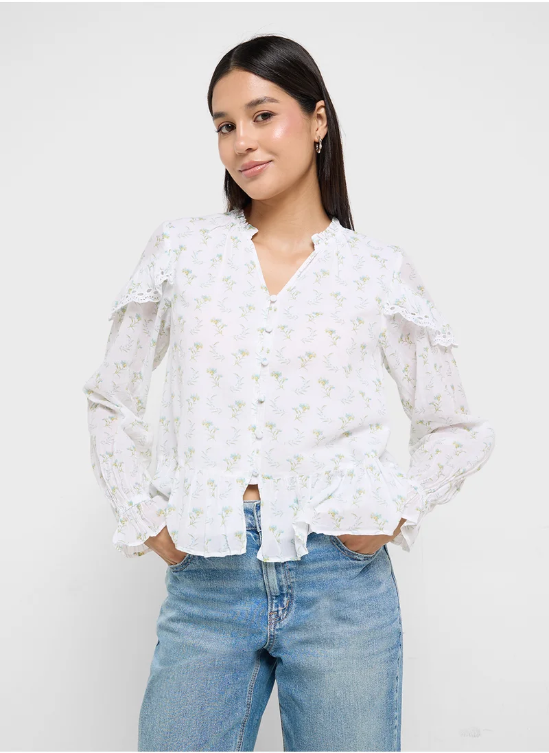 امريكان ايجل AE Long-Sleeve Ruffle Peasant Blouse