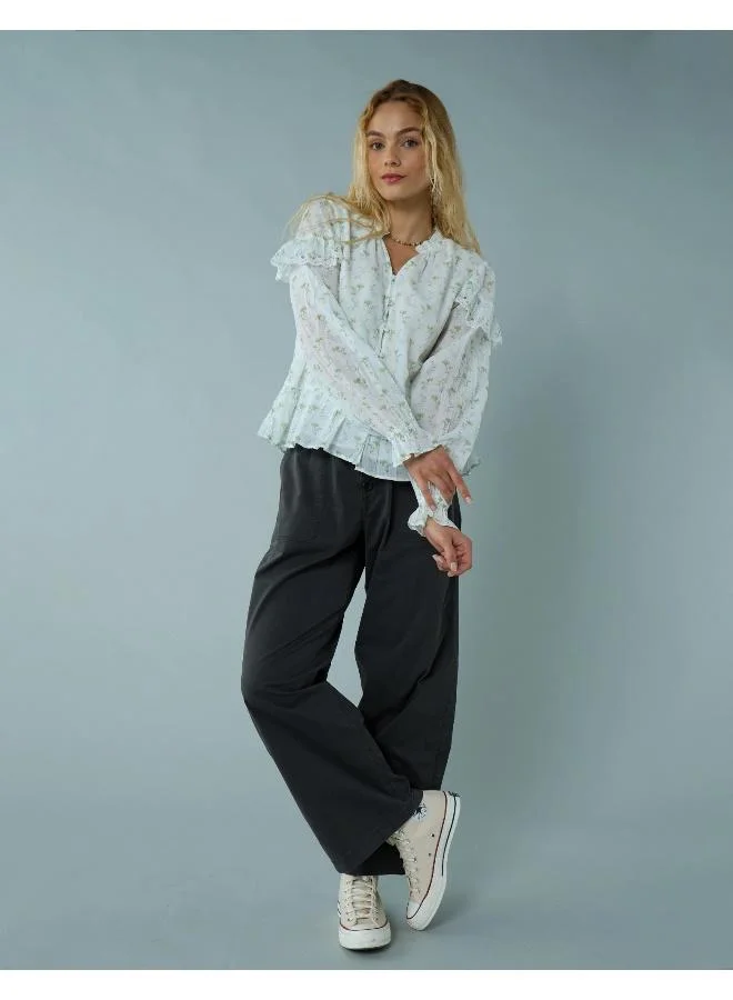 American Eagle AE Long-Sleeve Ruffle Peasant Blouse