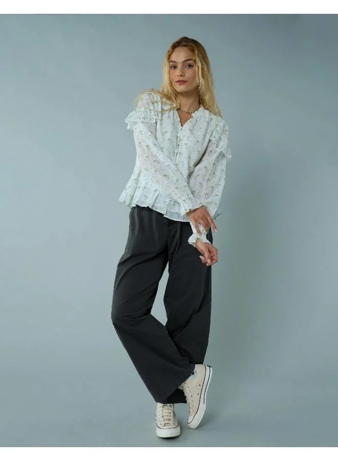 American Eagle AE Long-Sleeve Ruffle Peasant Blouse