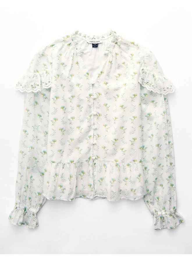 American Eagle AE Long-Sleeve Ruffle Peasant Blouse