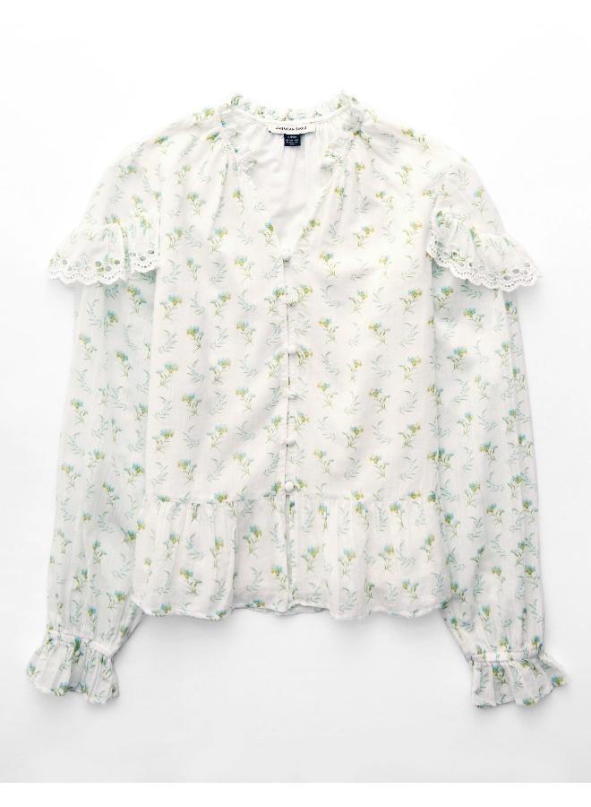 American Eagle AE Long-Sleeve Ruffle Peasant Blouse - Image 3