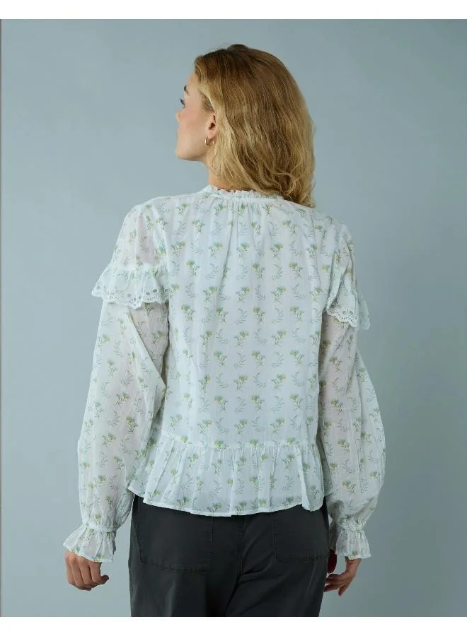 American Eagle AE Long-Sleeve Ruffle Peasant Blouse