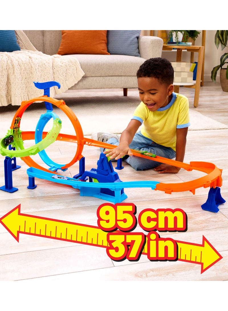 Hot Wheels Toy Wheels Toy Car Track Set, Stunt Tracks Rapid Cyclone Playset with 1:64 Scale Die-Cast Vehicle, 2 Loops & 2 Crash Zones, Speed Snap Track - Image 2