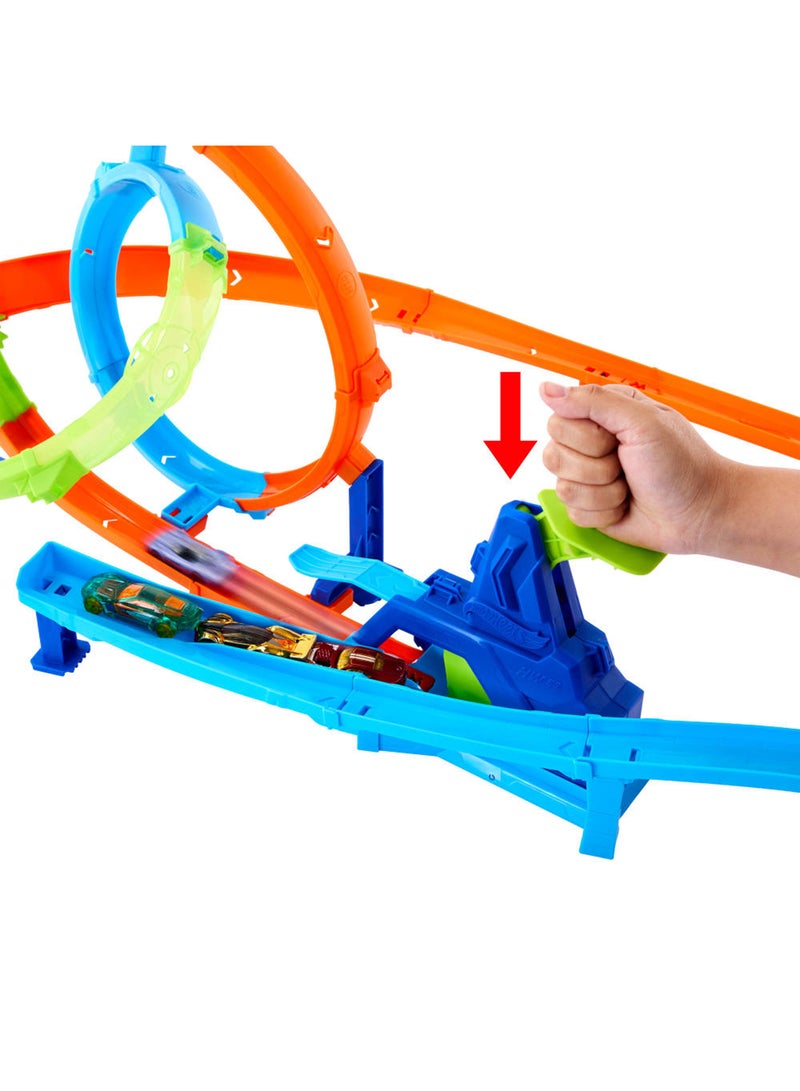 Hot Wheels Toy Wheels Toy Car Track Set, Stunt Tracks Rapid Cyclone Playset with 1:64 Scale Die-Cast Vehicle, 2 Loops & 2 Crash Zones, Speed Snap Track - Image 5