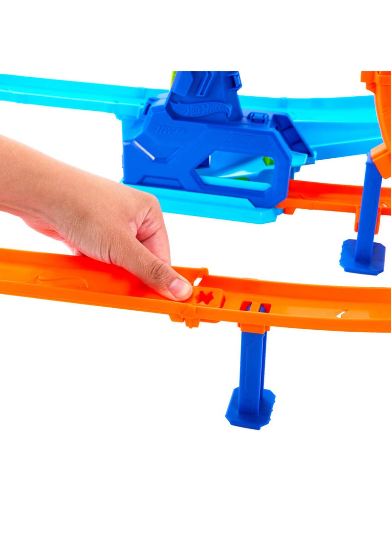 Hot Wheels Toy Wheels Toy Car Track Set, Stunt Tracks Rapid Cyclone Playset with 1:64 Scale Die-Cast Vehicle, 2 Loops & 2 Crash Zones, Speed Snap Track - Image 4