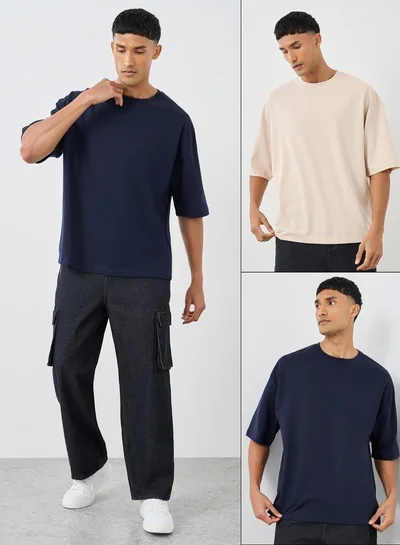 Styli Pack of 2 - Cotton Terry Boxy Crew Neck T-Shirt