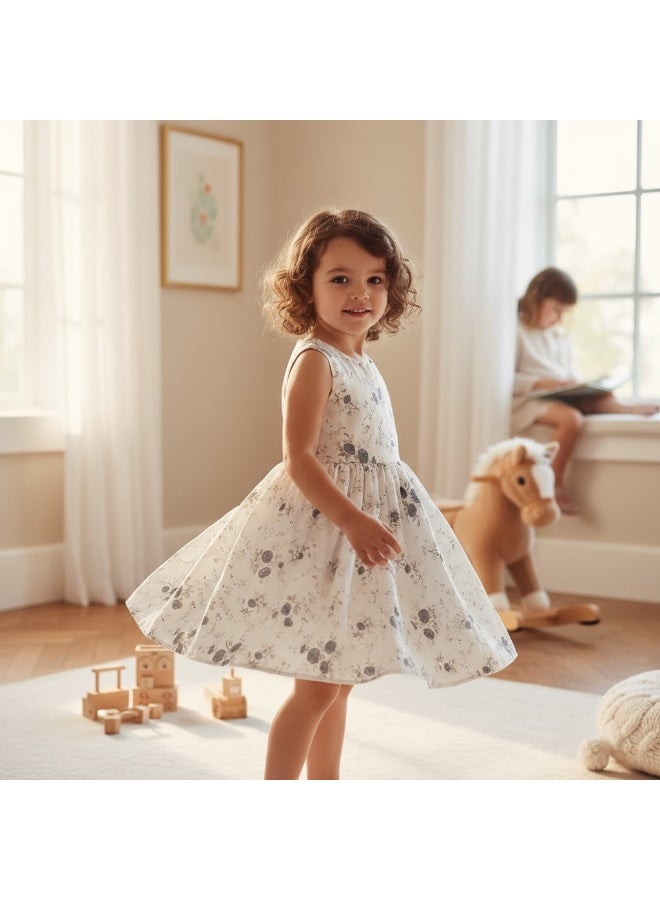 فستان بناتي مبطن من الداخل بلا أكمام برقبة دائرية - Image 1