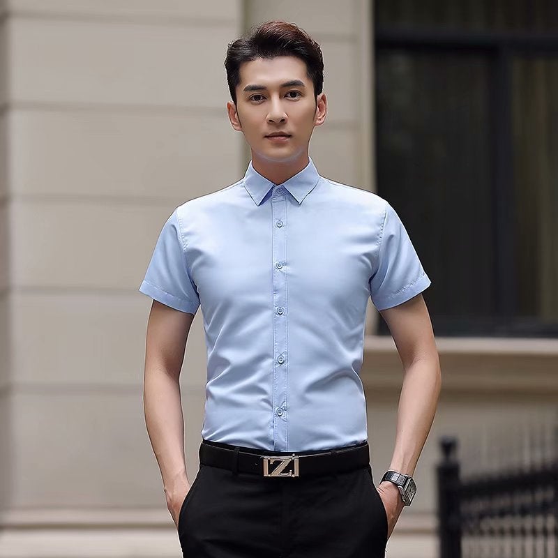 Factory direct mens shirt short sleeve business slim work clothes business dress dress short sleeve solid color mens shirt Burgundy  - Image 4