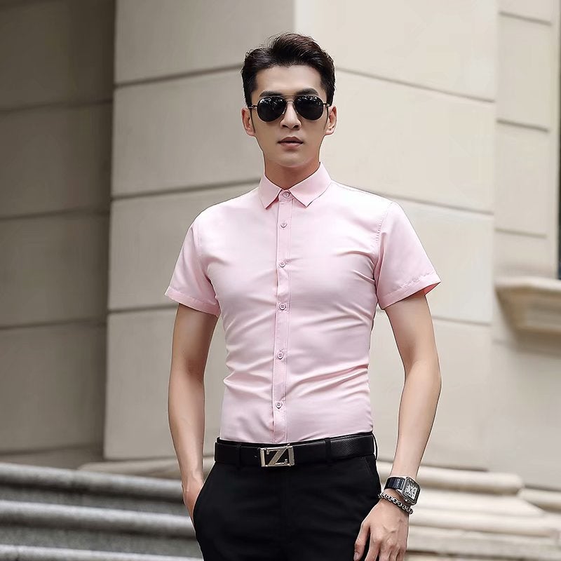 Factory direct mens shirt short sleeve business slim work clothes business dress dress short sleeve solid color mens shirt Burgundy  - Image 2