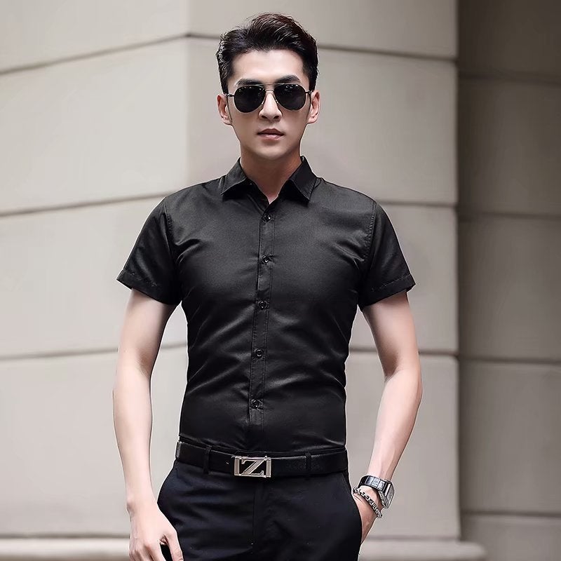 Factory direct mens shirt short sleeve business slim work clothes business dress dress short sleeve solid color mens shirt Burgundy  - Image 5