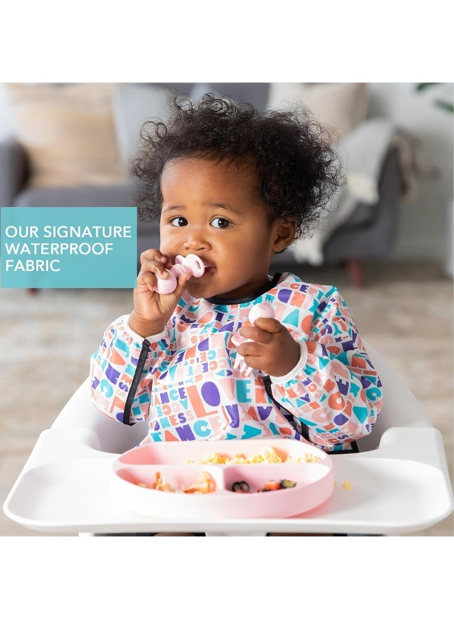 Bumkins Sleeved Bib for Girl or Boy, Baby and Toddler for 6-24 Mos, Essential Must Have for Eating, Feeding, Baby Led Weaning Supplies, Long Sleeve Mess Saving Food Catcher, Born This Way Kindness - Image 3