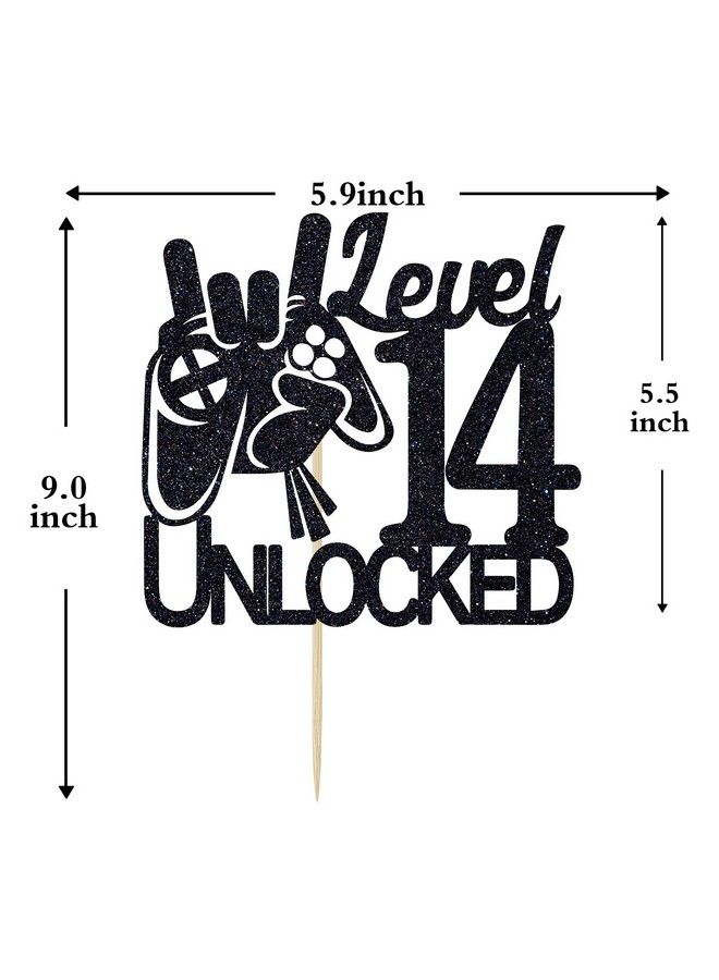 Video Game Level 14 Unlocked Birthday Cake Topper Black Glitter Boys 14Th Birthday Cake Decorations Level Up Winner Party Decoration Supplies  - Image 5