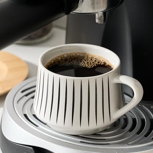 LUKA Ceramic Coffee Espresso Cups with Saucers Set with Metal Holder, 4 oz Porcelain Demitasse Cups For Tea, Espresso, Latte, Coffee, Cafe Mocha, Set of 6, White - Image 3