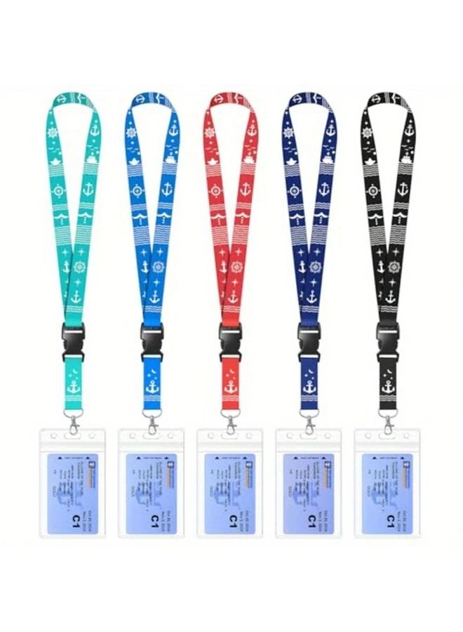Blue Waterproof ID Badge Holders with Hanging Straps for Cruise Cards 5pcs - Image 1