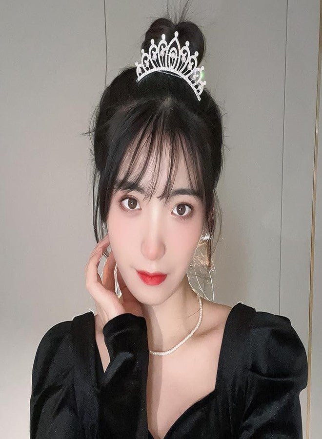Chargances Princess Tiara Crystal Crown Headband Mini Silver Pearl Rhinestone Crown with Combs Elegant Bridal Wedding Headbands Prom Birthday Party Hair Accessories for Women(Style 3) - Image 2