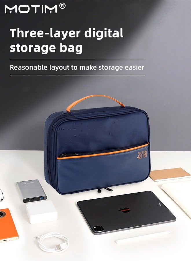 3 Layer Electronics Bag, 28*9*21cm, Tech Accessories Case, Cable Organizer Bag Travel Storage Case, Watreproof Tech Organizer Pouch for Cables, Camera Batteries, Power Bank, SD/TF Cards, Hard Disk, Versatile Tech Organizer