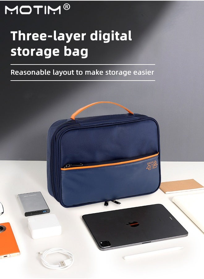 Motim - Electronics Bag, 3 Layer Cable Organizer Bag Travel Clutch Bag Pouch, Watreproof Tech Pouch for Cosmetics, Cables, Camera Batteries, Power Bank, SD/TF Cards, Hard Disk, Versatile Tech Organizer - Image 1