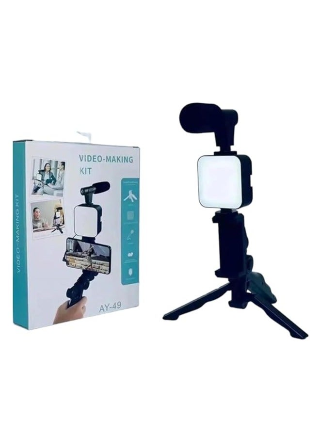 General Video Production Kit, vlog kit for video production with Bluetooth remote control, microphone, mini tripod, LED light, and phone holder holder holder for video production  - Image 1
