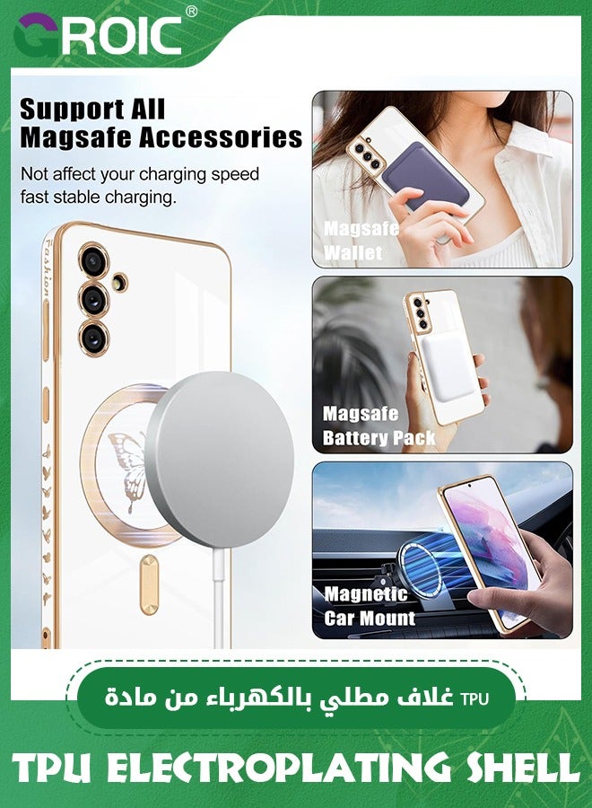 GROIC Case for Samsung Galaxy S24 Plus 6.6 Inch with HD Glass Screen Protector, Magnetic Case for Women Girl Soft Cute Luxury Butterfly Plating Phone Case Compatible with MagSafe Back Cover - Image 4