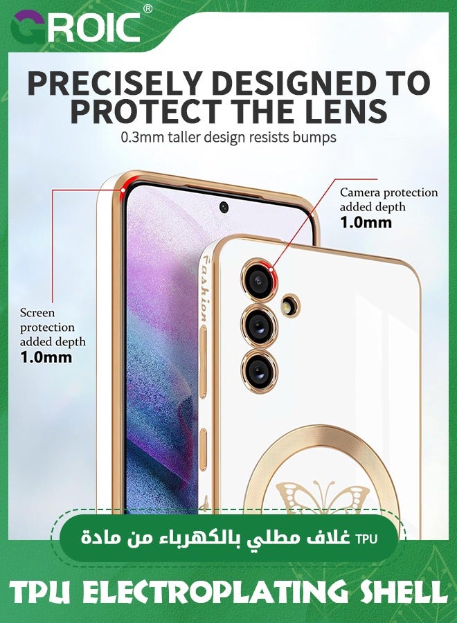 GROIC Case for Samsung Galaxy S24 Plus 6.6 Inch with HD Glass Screen Protector, Magnetic Case for Women Girl Soft Cute Luxury Butterfly Plating Phone Case Compatible with MagSafe Back Cover - Image 3