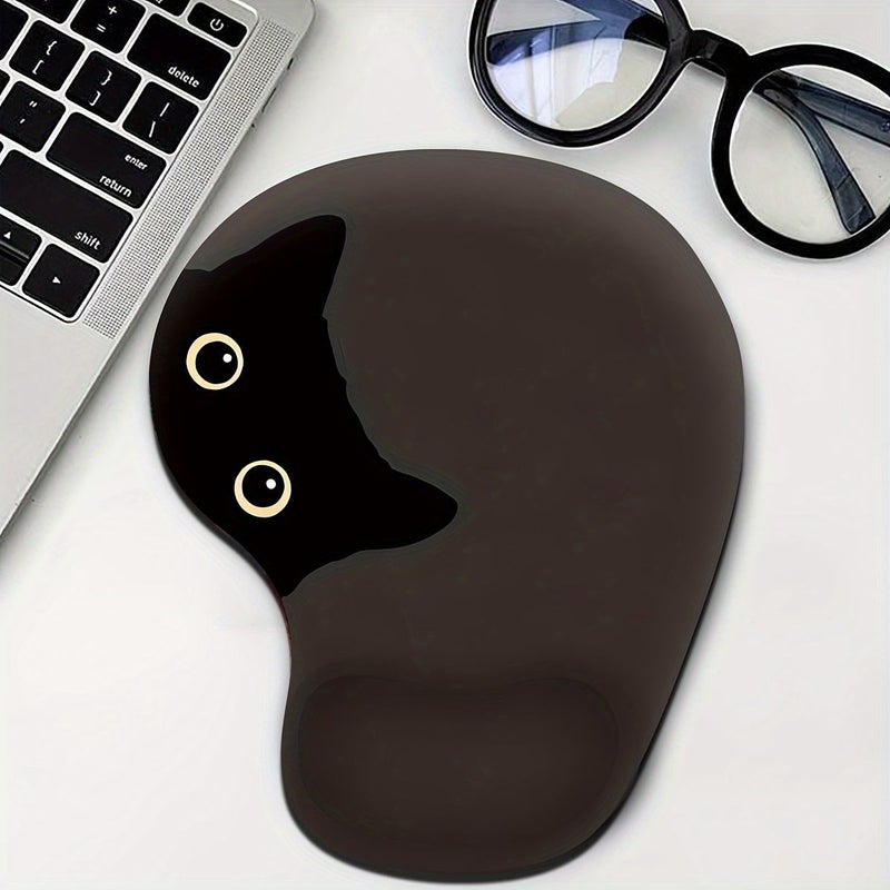 Ergonomic Mouse Pad With Wrist Rest Non Slip Base Exposed Black Cat Style - Image 1