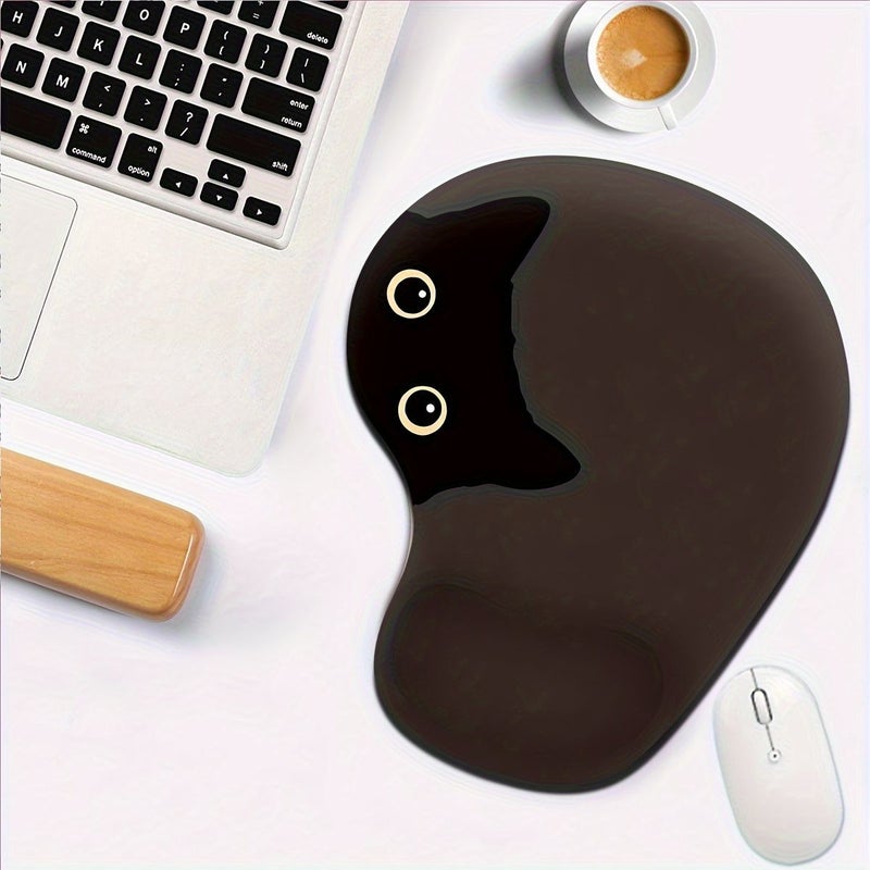 Ergonomic Mouse Pad With Wrist Rest Non Slip Base Exposed Black Cat Style - Image 3