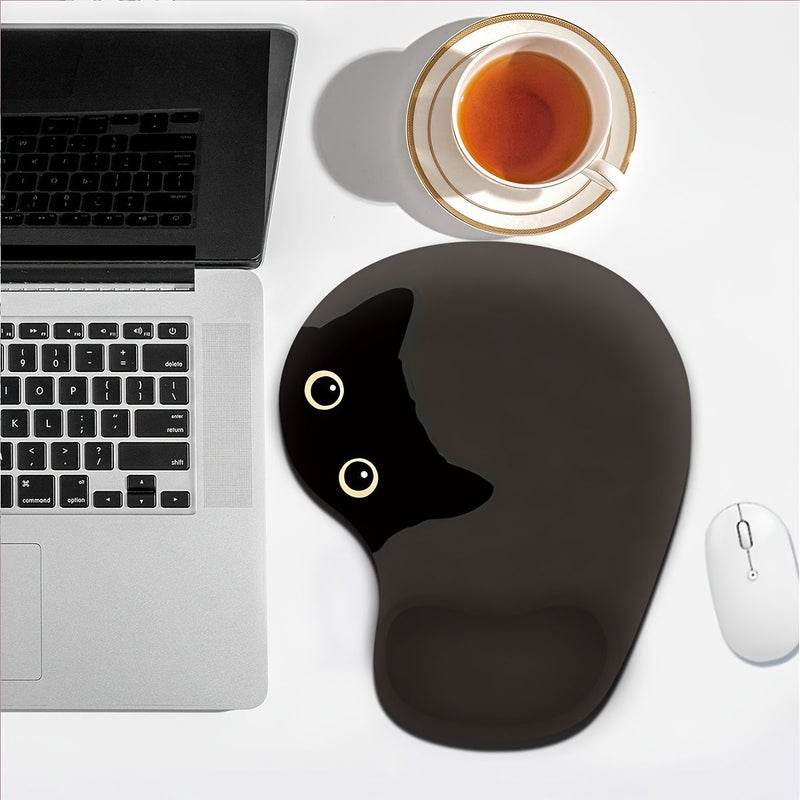 Ergonomic Mouse Pad With Wrist Rest Non Slip Base Exposed Black Cat Style - Image 4