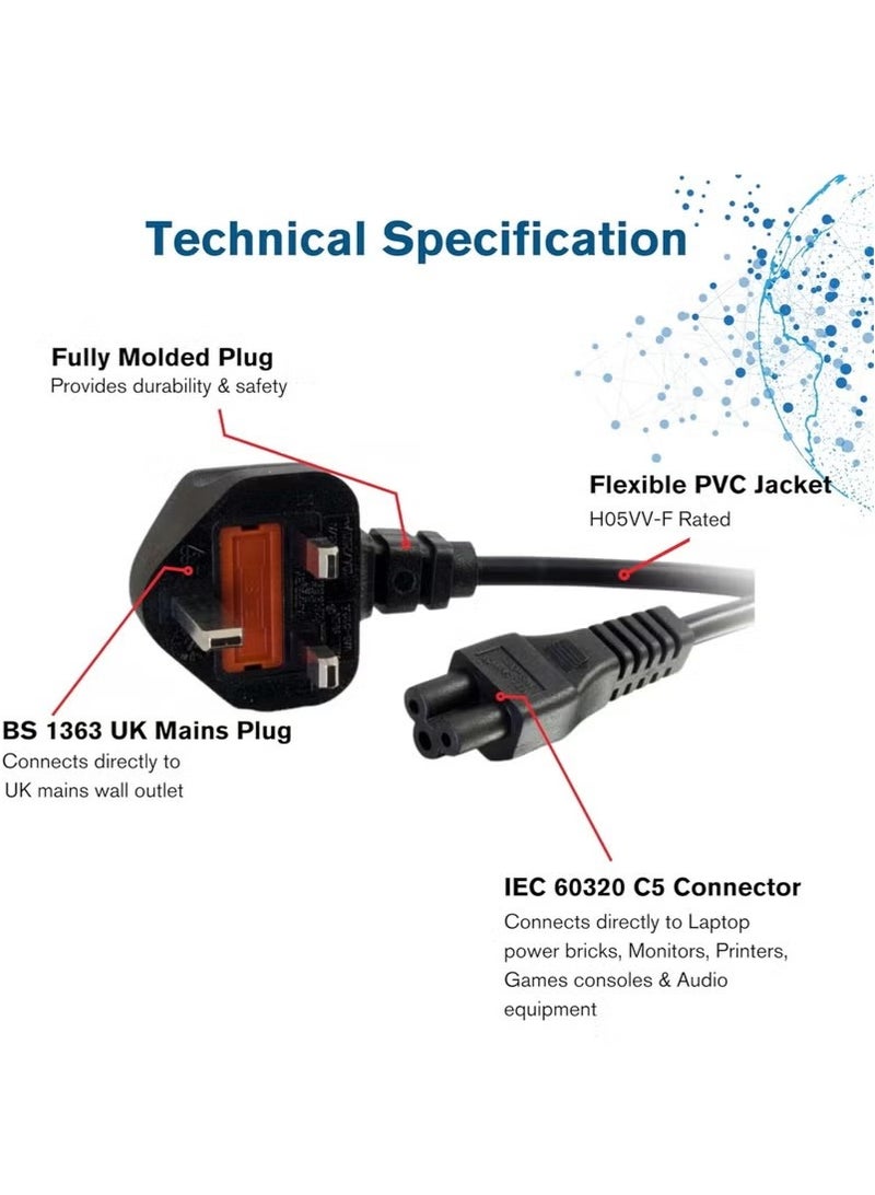 1.5M Laptop Power Cable UK Plug to C5 3 pin Laptop Power lead - Image 3