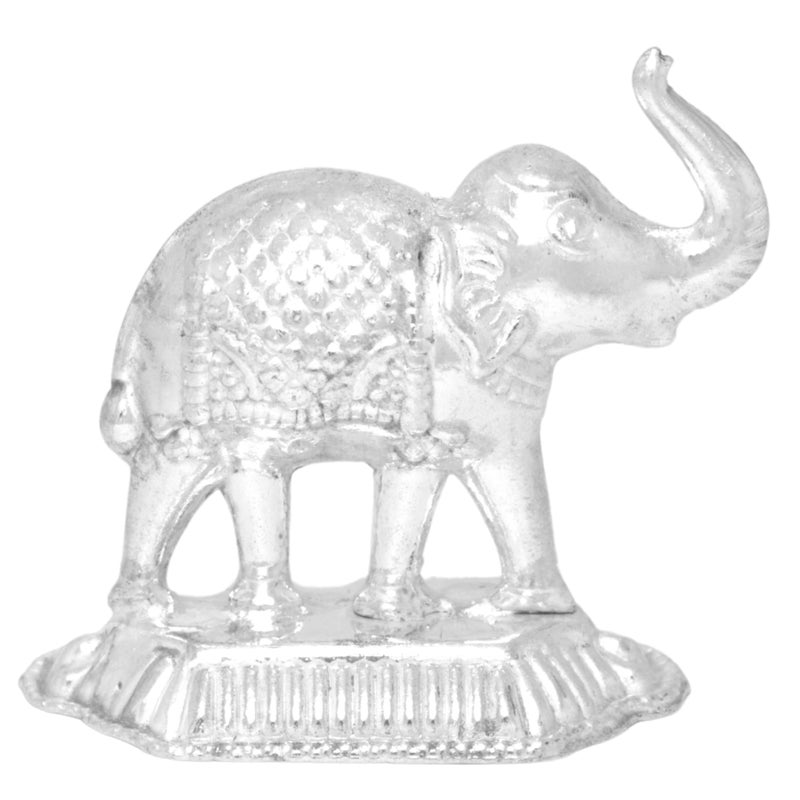 Vail Creations German Silver Hathi Vastu Idol Decoration for Rahu Pooja Room Home Worship Gift Office Items | Silver Elephant Statue - Image 2