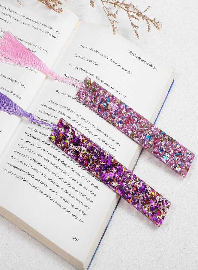 DOPENSPI 4 Pcs Colorful Sequined Bookmarks with Tassel, Resin Bookmarks Acrylic Book Markers for Scrapbook Charm DIY Art Crafts Making Supply Office Home Supplies - Image 2