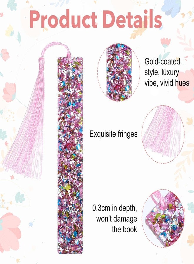 DOPENSPI 4 Pcs Colorful Sequined Bookmarks with Tassel, Resin Bookmarks Acrylic Book Markers for Scrapbook Charm DIY Art Crafts Making Supply Office Home Supplies - Image 4