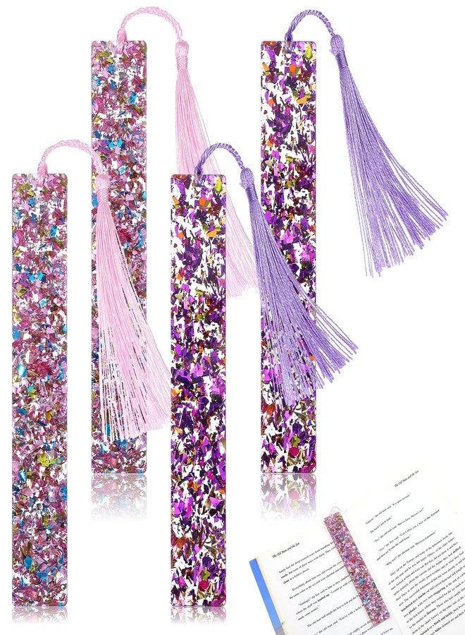 DOPENSPI 4 Pcs Colorful Sequined Bookmarks with Tassel, Resin Bookmarks Acrylic Book Markers for Scrapbook Charm DIY Art Crafts Making Supply Office Home Supplies - Image 1