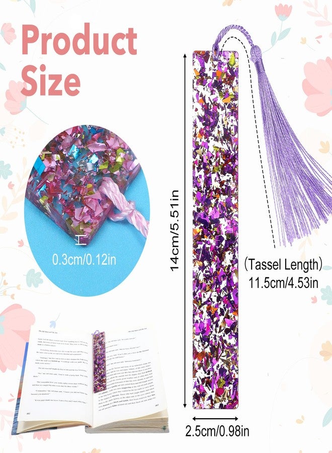 DOPENSPI 4 Pcs Colorful Sequined Bookmarks with Tassel, Resin Bookmarks Acrylic Book Markers for Scrapbook Charm DIY Art Crafts Making Supply Office Home Supplies - Image 3