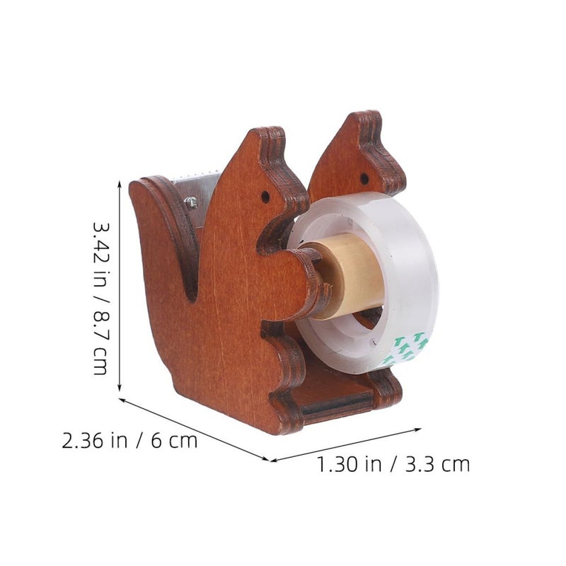 Vintage Wooden Squirrel Tape Dispenser Set 2pcs Desktop Tape Cutter Office Supply Holder For School And Home Organization - Image 2