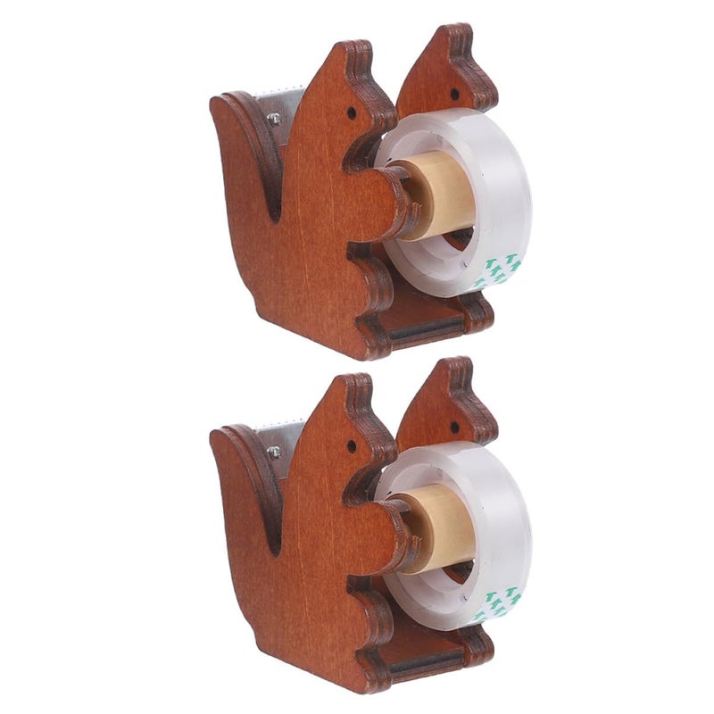 Vintage Wooden Squirrel Tape Dispenser Set 2pcs Desktop Tape Cutter Office Supply Holder For School And Home Organization - Image 1