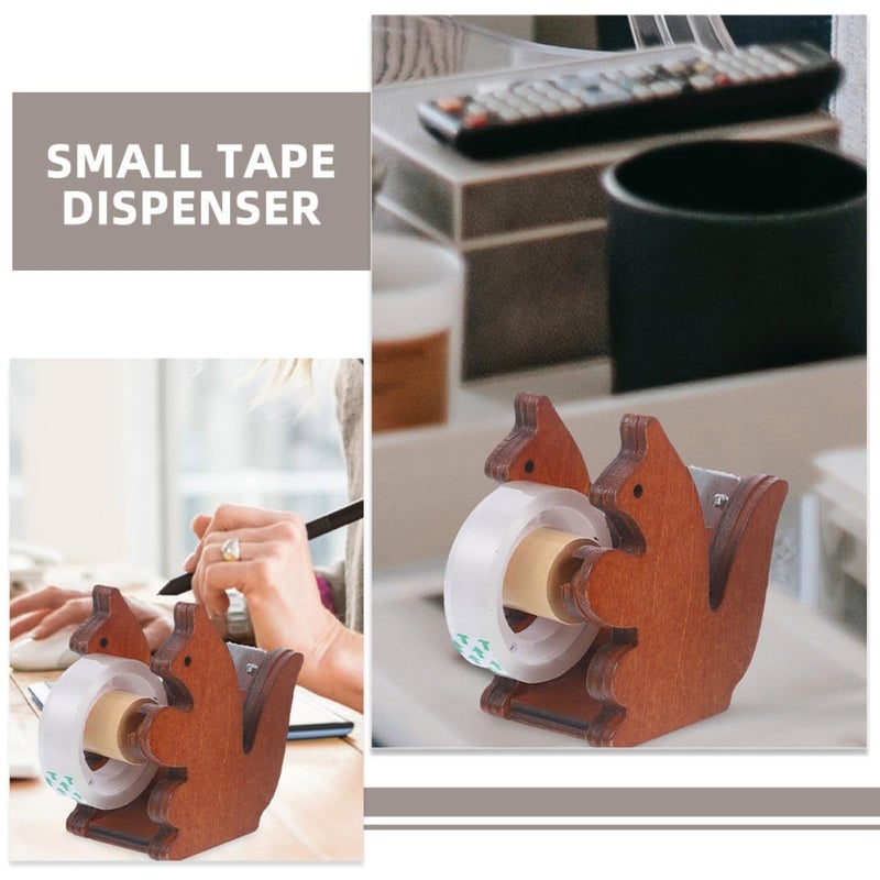 Vintage Wooden Squirrel Tape Dispenser Set 2pcs Desktop Tape Cutter Office Supply Holder For School And Home Organization - Image 3