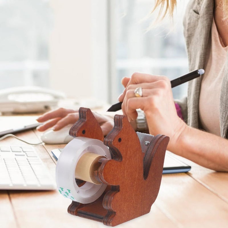 Vintage Wooden Squirrel Tape Dispenser Set 2pcs Desktop Tape Cutter Office Supply Holder For School And Home Organization - Image 5