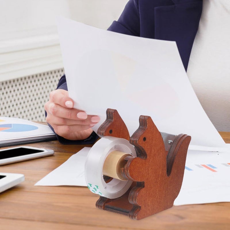 Vintage Wooden Squirrel Tape Dispenser Set 2pcs Desktop Tape Cutter Office Supply Holder For School And Home Organization - Image 4