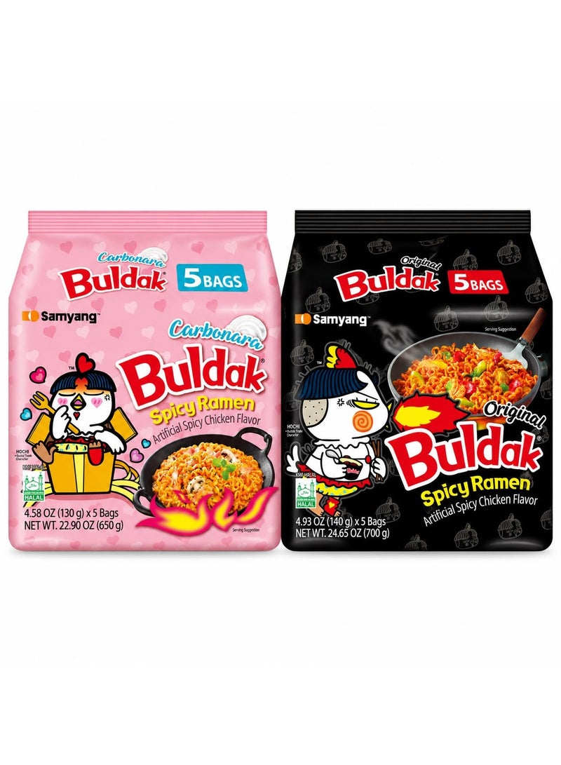 SAMYANG Spicy Ramen Buldak Carbonara 650g and Buldak Original Hot Noodles 700g - Image 1