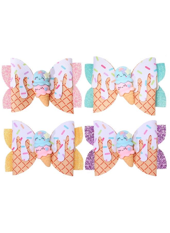 Whaline Ice Cream Glitter Bow Hair Clips 4Pcs Summer Hair Bow Barrette Colorful Pu Leather Hairgrips Sparkly Alligator Hair Clips For Girls Women Hair Accessories Birthday Party Ball Supplies - Image 1