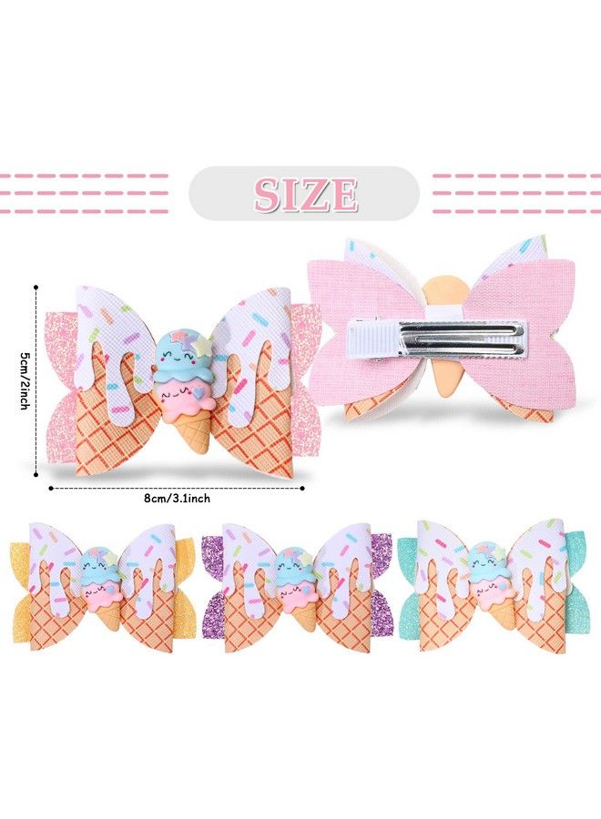 Whaline Ice Cream Glitter Bow Hair Clips 4Pcs Summer Hair Bow Barrette Colorful Pu Leather Hairgrips Sparkly Alligator Hair Clips For Girls Women Hair Accessories Birthday Party Ball Supplies - Image 3