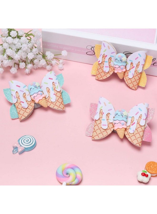 Whaline Ice Cream Glitter Bow Hair Clips 4Pcs Summer Hair Bow Barrette Colorful Pu Leather Hairgrips Sparkly Alligator Hair Clips For Girls Women Hair Accessories Birthday Party Ball Supplies - Image 5
