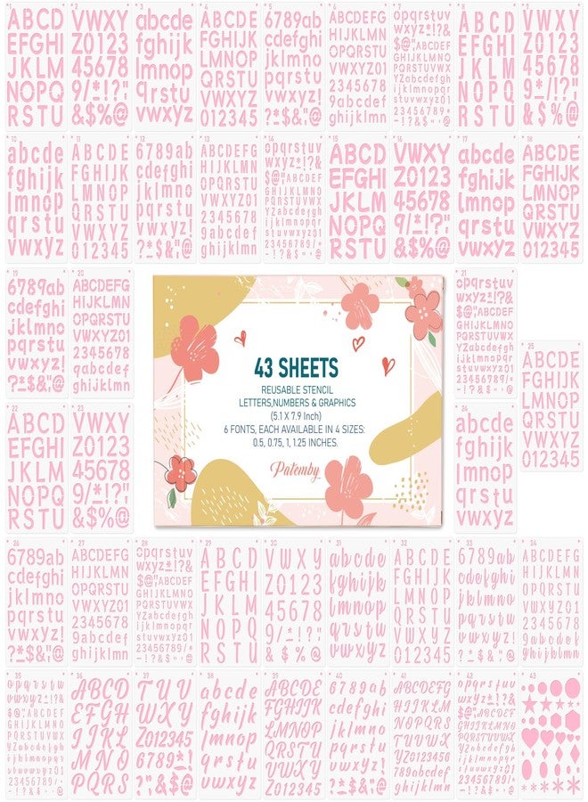 Patemby 1/2, 3/4, 1, 5/4 Inch Letter Stencils for Crafts Reusable - 43 PCS (5.1 X 7.9 Inch) Small Plastic Stencils for Painting - Small Number and Alphabet Stencil for Crafts Art Projects - Image 1