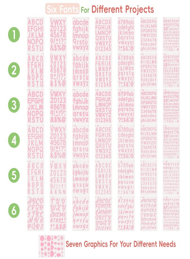 Patemby 1/2, 3/4, 1, 5/4 Inch Letter Stencils for Crafts Reusable - 43 PCS (5.1 X 7.9 Inch) Small Plastic Stencils for Painting - Small Number and Alphabet Stencil for Crafts Art Projects - Image 2