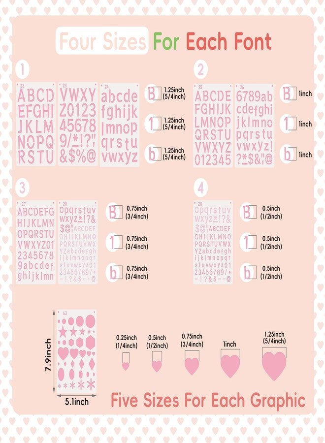 Patemby 1/2, 3/4, 1, 5/4 Inch Letter Stencils for Crafts Reusable - 43 PCS (5.1 X 7.9 Inch) Small Plastic Stencils for Painting - Small Number and Alphabet Stencil for Crafts Art Projects - Image 3