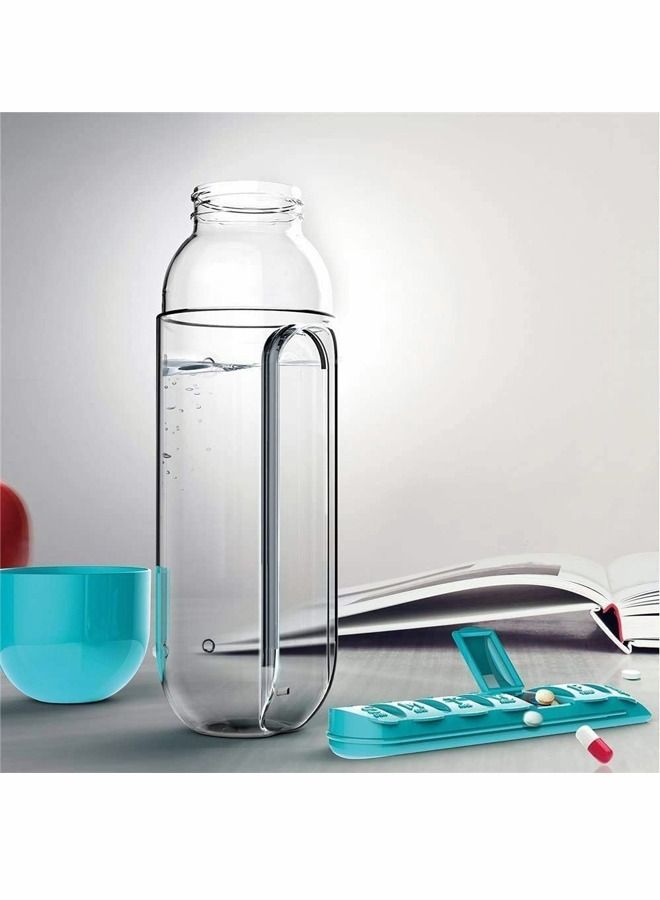 SYOSI Pill Box 2 IN 1 Sport Water Bottle Travel Bottle 600ml Large Capacity with Built-in Daily Pill Box Organizer for Camping Hiking Cycling-7 day pill box organiser - Image 3